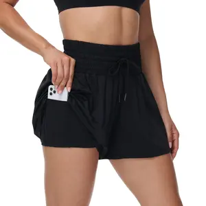 Flowy Athletic Shorts for Women Gym Workout Running Short Pants High Waist Skort with Pocket Casual Summer Clothes