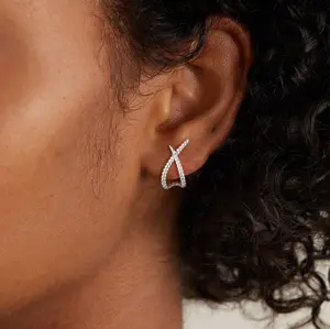 Dearmay Rhinestone Statement Cuff Piercing Stud Earrings for Women Sparkly CZ X Criss-Cross Wraps Earrings Geometry Huggie Hoops Earrings Jewelry Accessories