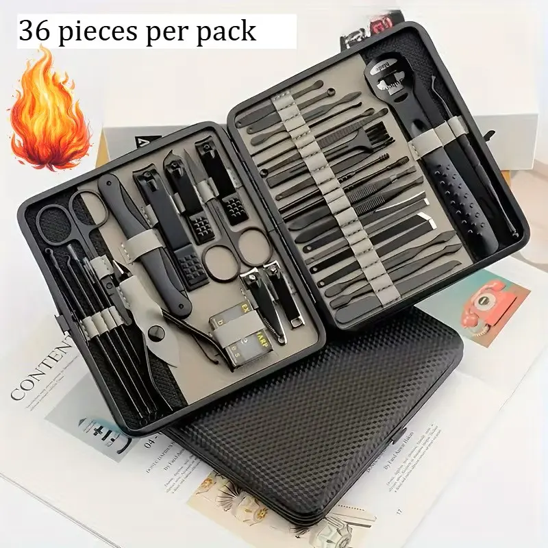 36 PCs New Professional Manicure Set Pedicure Grooming Kit Includes Scissors, Nail Files, and Travel Case