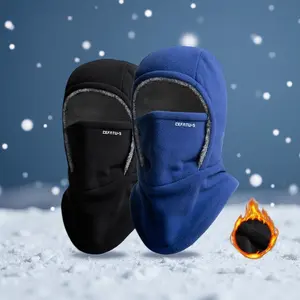 Winter Warmth 2-in-1 Hat & Face Mask Windproof Thick Fleece Lining for Cycling Running Skiing Machine Washable Black Blue Ideal for Cold Activities face cloth winter outdoor warm hat windproof beanie el fr asian  ski  mask,thermal fleece balaclava