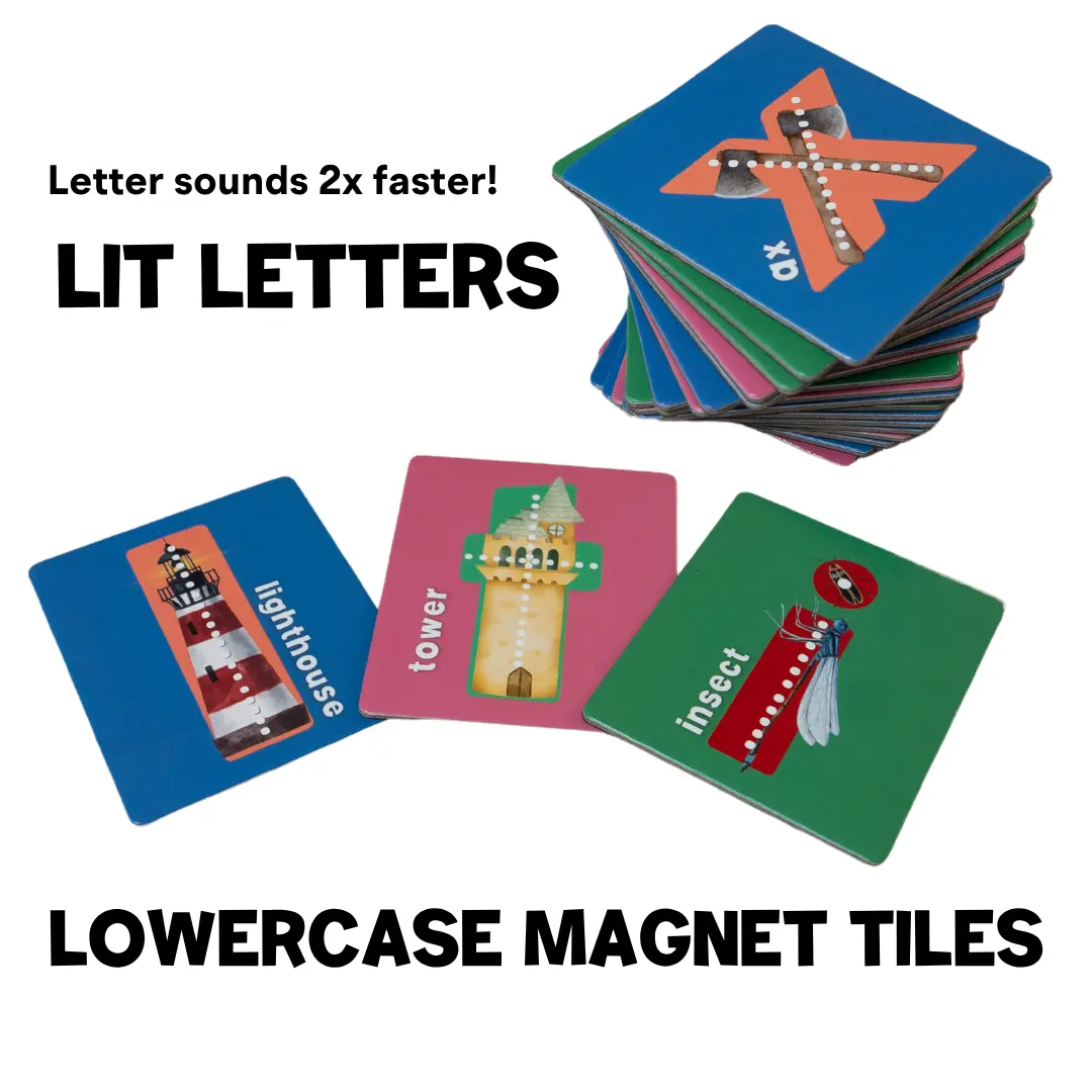 Lit Letters Magnet Tiles Official Lit to Lead Product | Learn Letter Sounds up to 2X Faster | Alphabet Fridge Magnets | Embedded Pictograph Mnemonic