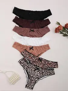 7PCS Bow, Milk Silk Women's Briefs