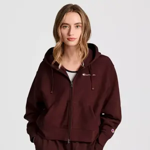Champion Women's Cropped Fleece Zip-Up Sweatshirt - Maroon L