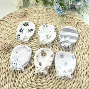 Baby Anti-Scratch Gloves, Breathable Cute Newborn Hand & Foot Protection, Style Infant Mitts, Random Colors, 1 Pack of 6 Pairs