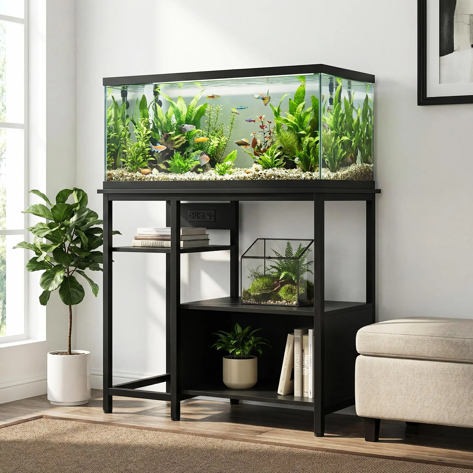 GAOMON 40-50 Gallon Fish Tank Stand with Power Outlets, Heavy Duty Metal and Wood Aquarium Stand with 4-Tier Open Storage Shelves and Sturdy Legs,