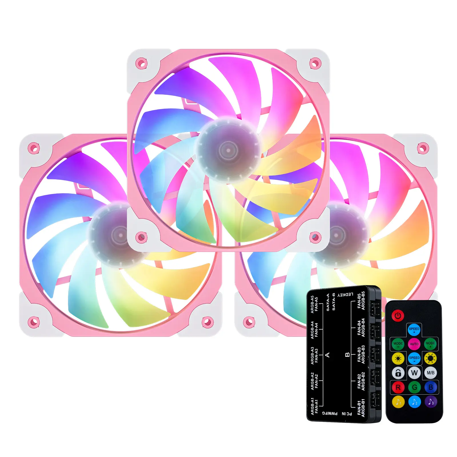 Vetroo SA-140 Pink ARGB Fan 3-Pack - 140mm PWM Cooling Fans with Motherboard Sync, Low-Noise 1200 RPM Hydraulic Bearing, Includes RGB Controller for PC Case/CPU/Radiator