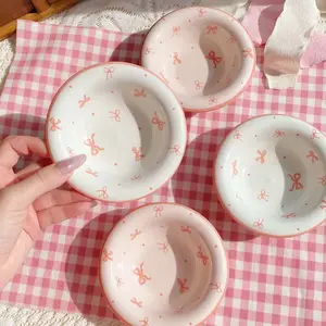 Cute Bowknot Ceramic Plates Set, Dinnerware Sets, Butterfly Knots & Blue Snowflake Design, Snack Bowl, Soy Sauce Dish, Dessert Bowl, Perfect Gift, Tableware Sets