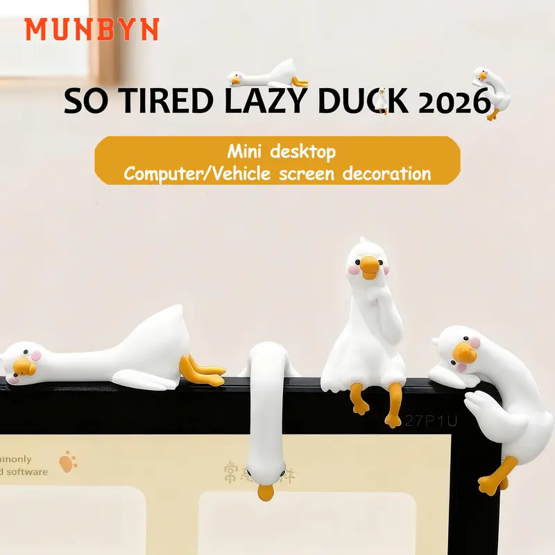 MUNBYN So Tired Lazy Duck Mini Desk Accessories 2026 New Desk Ornaments Work Partner 3pcs/set Perfect Desktop Decorations for Computer Screens, Office, and Home Decor Black Friday Christmas Gifts