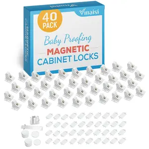 Vmaisi Adhesive Baby Proofing Magnetic Cabinet Locks (40 Locks and 4 Keys) Childproof Kitchen Drawers Latches