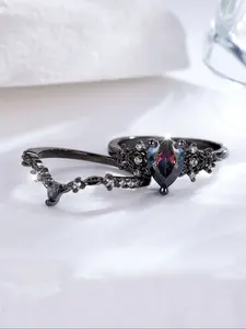 Gothic Style Colorful Water Drop Cubic Zirconia Vine Women's Ring Set, Artificial Zircon Rings, Beautiful Rings, Halloween Jewelry Gift, Party Accessories, Artificial Gemstone Ring