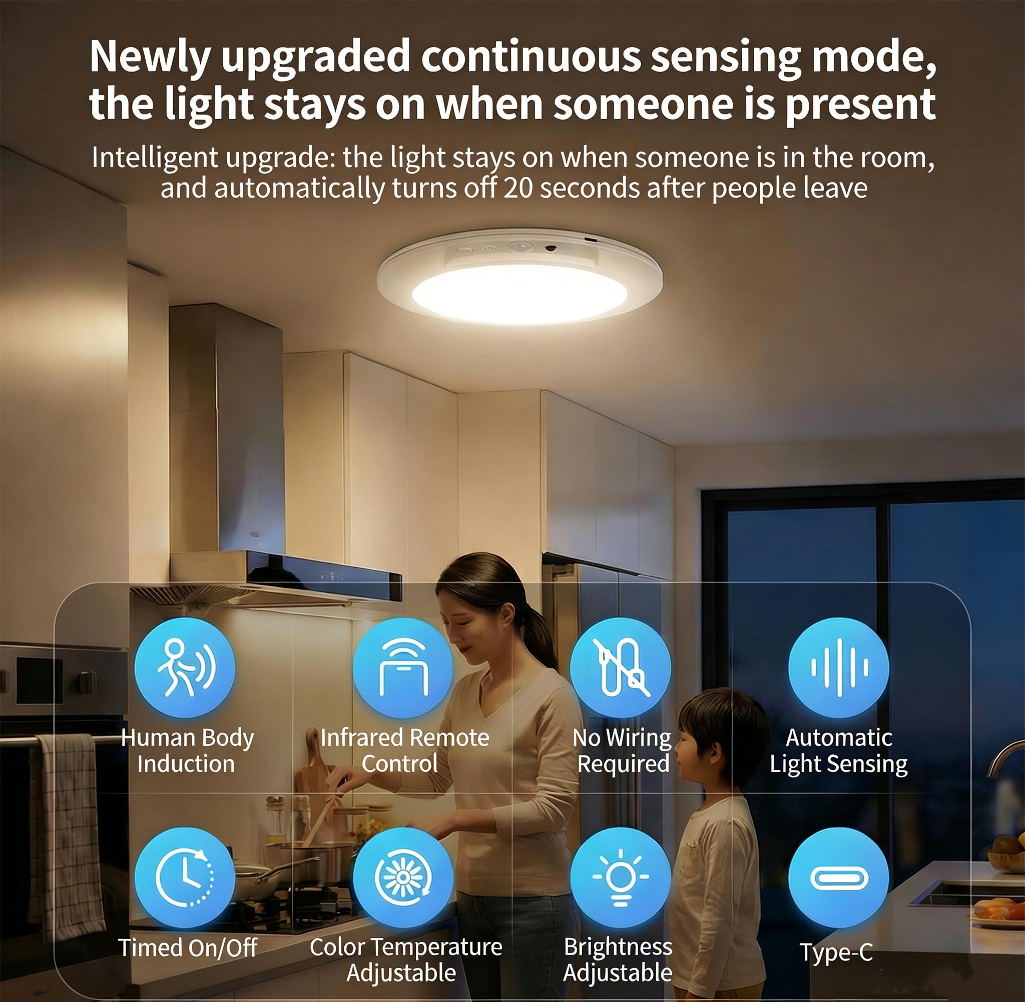 1/2/3Pack Rechargeable Motion Sensor Ceiling 3 Color Modes Light with Remote Control - Magnetic Wireless Ceiling LED Light for Closet Shower Stairs Shed Hallway Porch Patio Pantry Garage ect