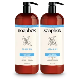 Soapbox Argan Oil Anti-Frizz Shampoo & Conditioner Set - Tames Frizz, Adds Volume & Shine, Argan Oil, Shea Butter - Vegan, Sulfate & Silicone-Free