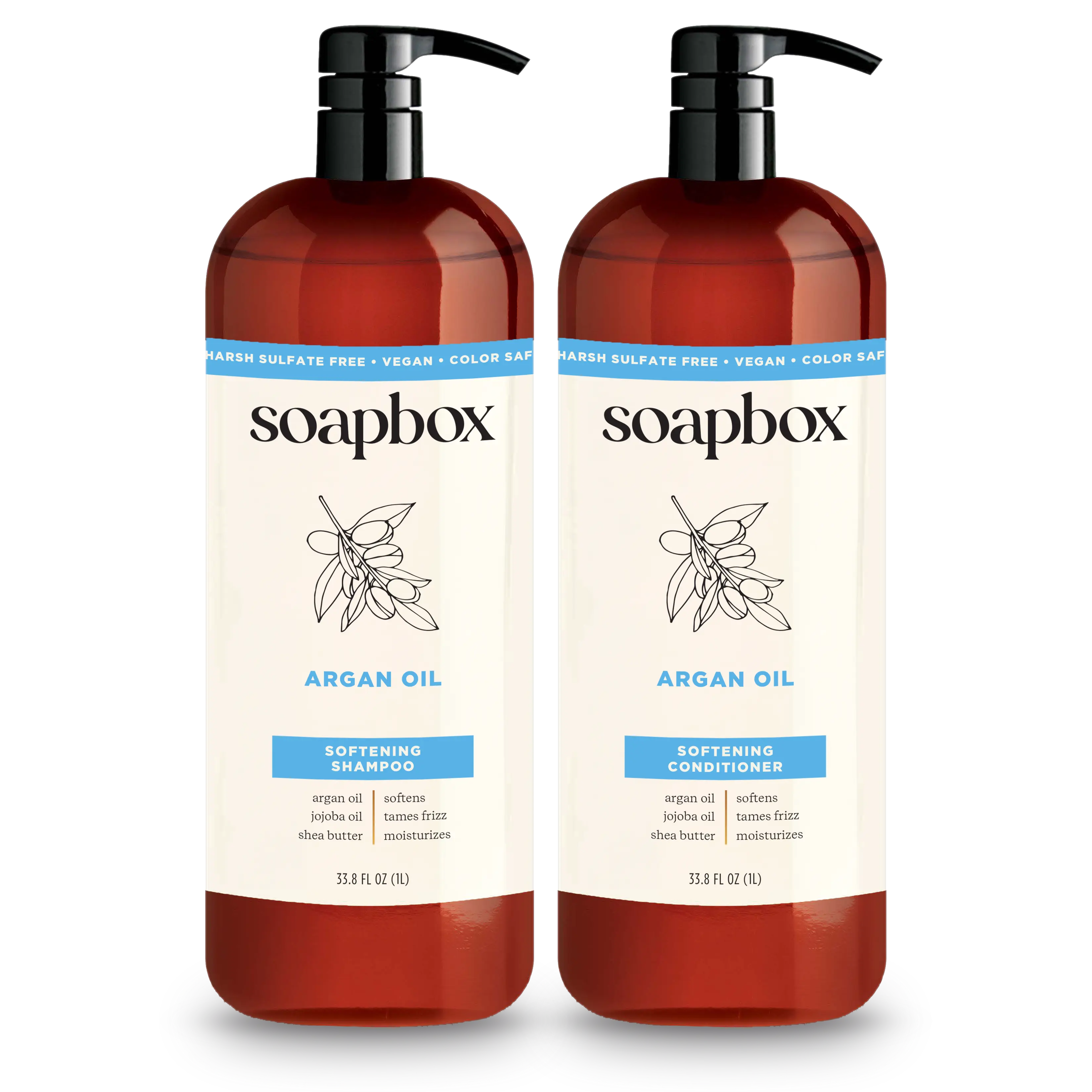Soapbox Argan Oil Anti-Frizz Shampoo & Conditioner Set - Tames Frizz, Adds Volume & Shine, Argan Oil, Shea Butter - Vegan, Sulfate & Silicone-Free