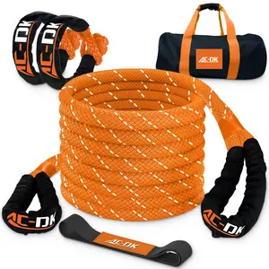 AC-DK Kinetic Recovery Rope (1in x 30ft ‎Yellow) 48000lbs Snatch Strap,Heavy Duty Stretch Nylon Towing Ropes with 2pcs Soft Shackles for Offroad Vehicle,Jeep,SUV,ATV,UTV,Tractor Elastic Ropes Kit