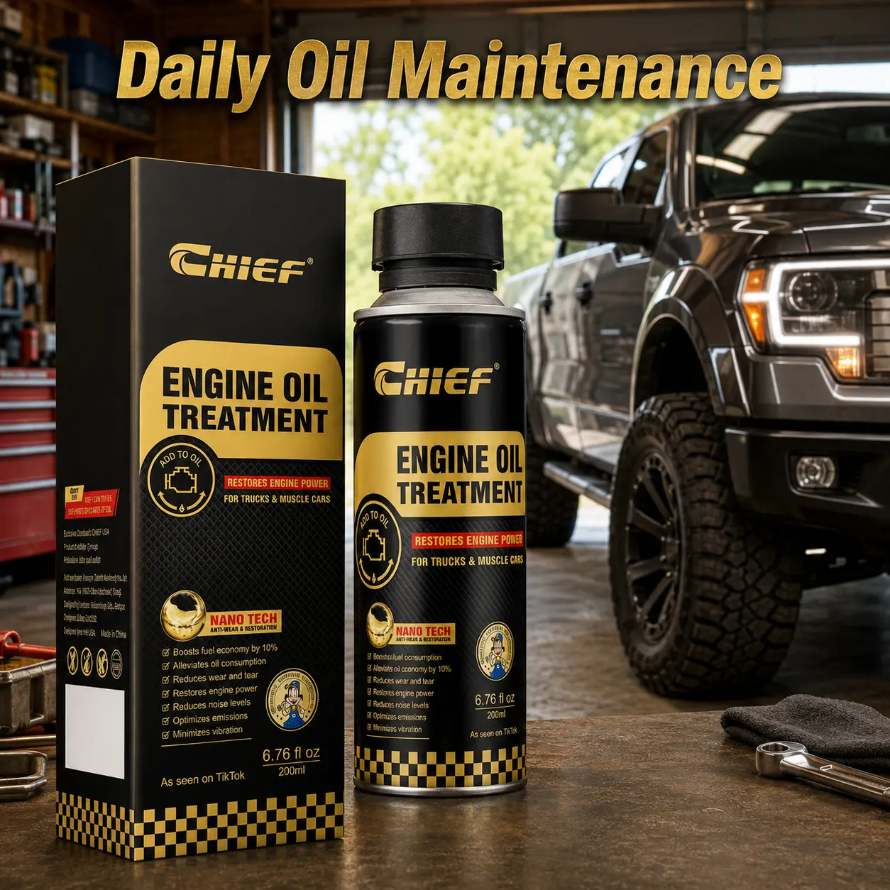 CHIEF Engine Oil Treatment for Trucks, SUVs, Towing and Performance Vehicles, Motor Oil Maintenance Additive, 6.76 fl oz, 2 Pack#truck oil treatment #SUV engine maintenance #pickup truck oil additive #towing vehicle maintenance