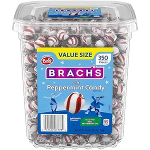 Brach's Bobs Sweet Stripes Soft Peppermint Candy, Individually Wrapped Pieces, 3.9 lb Tub (350 Count)