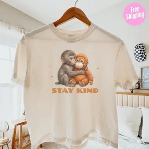 Funny Monkey Meme Graphic Crop Tee Vintage Humor Boxy Cotton Shirt