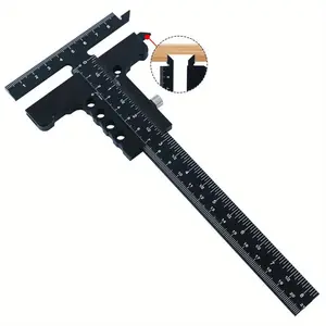 Precision Sliding Edge Aluminum Alloy Ruler, Woodworking Scriber Marking Line Ruler, Adjustable T-square Metric & Inch Framing Ruler, Outer Diameter Caliper & Depth Gauge