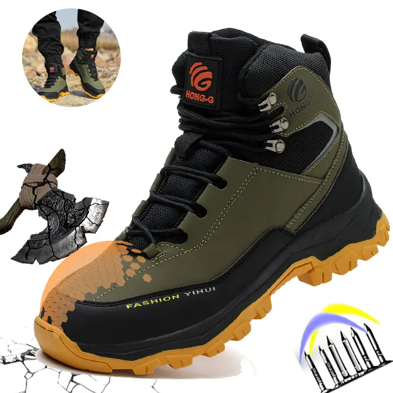 All-season outdoor Steel Toe Shoes For Men Work Boots Puncture-Proof Safety Shoes Protective Shoes Indestructible soles Warehouse Industry Waterproof non-slip Roofing Shoes Gardening workout sneaker