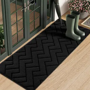 Indoor Doormat,Front Back Door Mat Rubber Backing Non Slip Door Mats 20"x48" Absorbent Resist Dirt Entrance Doormat Inside Floor Mats for Entryway Washable Low-Profile(Black)