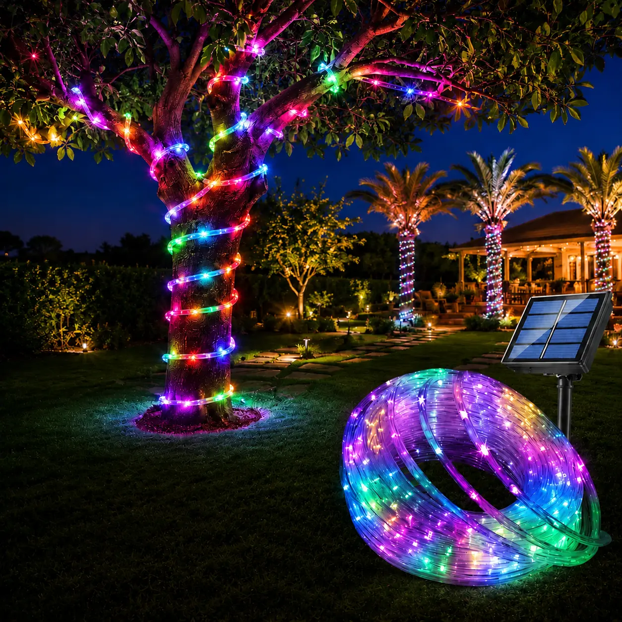 Decorative LED String Lights - 33FT 100LED Solar Copper Wire Strip Lights, Flexible, Bendable, 8-Modes Control Colored, Mood Lighting - Ideal for Christmas Trees, Fence - For Event Planners