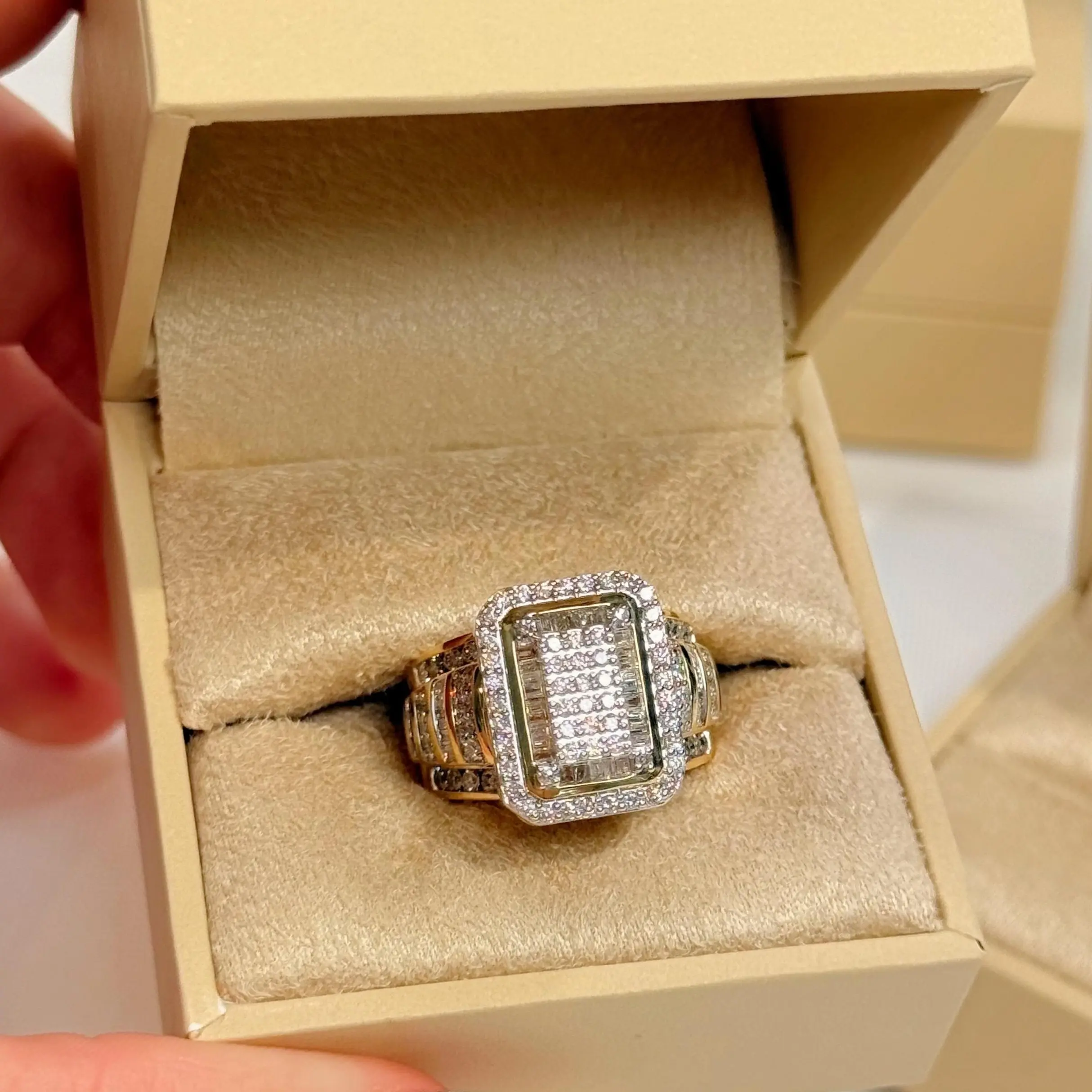Women's Rectangle Diamond Statement Ring, Elegant Fine Jewelry Accessory