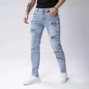Distressed Patchwork Jeans for Men, Vintage Wash Denim Trousers,Perfect for daily casual, street style, weekend outings