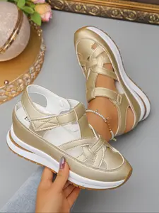 Fashionable Plain Color Platform Sandals, Ankle Strap Sandal, Casual Comfortable Soft Sole Sandals for Summer, Female All-match Round Toe Sandals for Daily Wear, Walking Shoes, Footwear Sandal