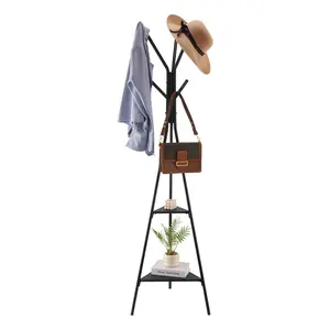 VEVOR Coat Rack,  Freestanding Coats Rack Stand with 2 Shelves & 6 Hooks, Free Standing Hall Coat Tree for Entryway, Bedroom, Living Room, Modern Clothes Hanger Stand for Coats, Hats, Scarves, Handbags