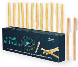 12 Pcs Miswak Sticks with Holder - Vacuum Sealed Chewing Miswak Sticks for Teeth - Natural Flavored Toothbrush for Teeth Whitening, Oral Health, and Fresh Breath || Pack of 12