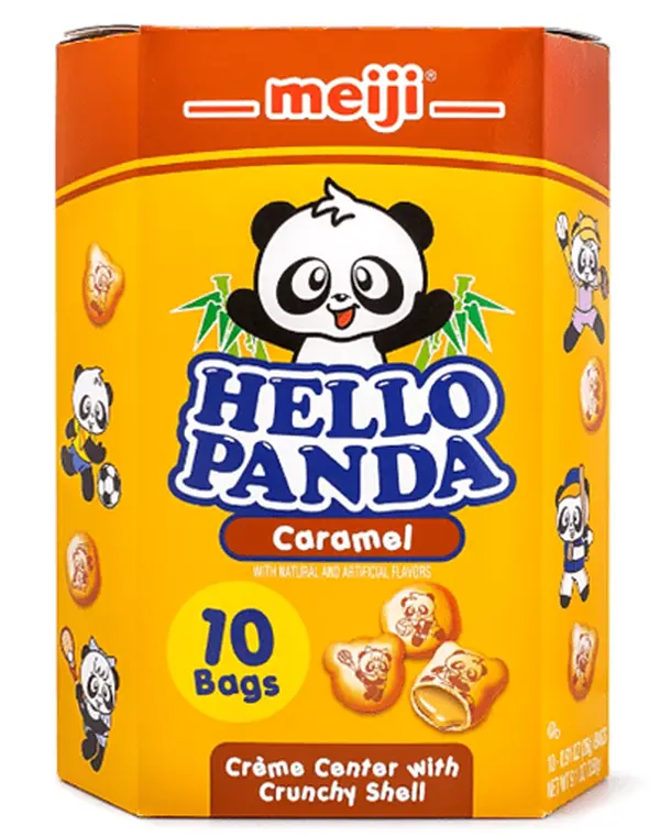 Meiji Hello Panda Crunchy Caramel-Filled Cookies - Cupboard-Safe Sweet Snack Bites Made with Whole Milk Powder, Wheat Flour, and Skim Milk Powder, 9.1oz, All Ages