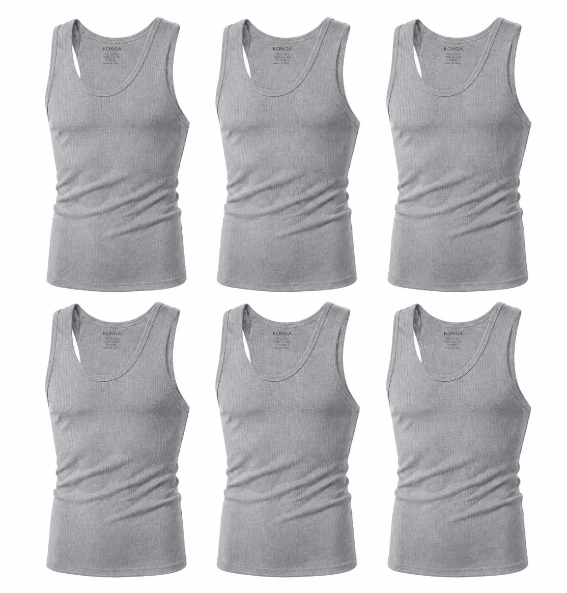 Men’s 100% Cotton Ribbed Tank Tops, Sleeveless Undershirts, Soft Breathable Athletic Vest, Tagless Comfort Fit, Gray