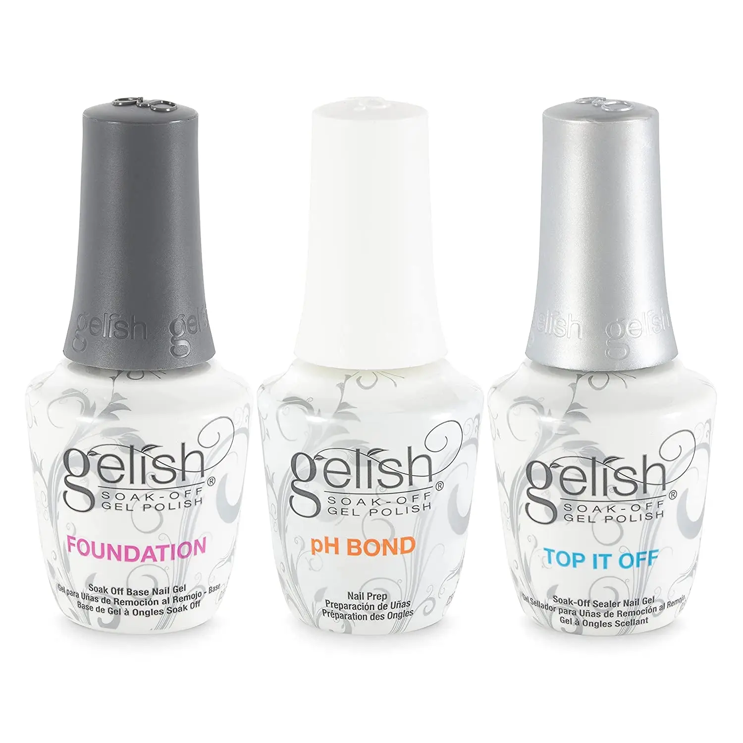 Terrific Trio Essentials 15 Milliliter Basic Care Soak Off Manicure Gel Nail Polish Kit with Foundation, pH Bond and Top It Off Gel