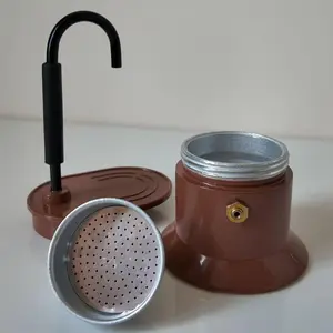 50ML Single-Handle Aluminum Moka Pot, Special Chocolate Brown Finish, Italian Coffee Maker, Espresso Maker, Lightweight and Portable, Compatible with Open Flames and Electric/Ceramic Stoves