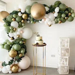 152pcs Sage Green & Chrome Gold Latex Balloon Garland Arch Set for Graduation, Birthday, Wedding, Anniversary Party Decorations, Balloon Party Supplies, Balloon Arch Backdrop, Balloon Arch Kit