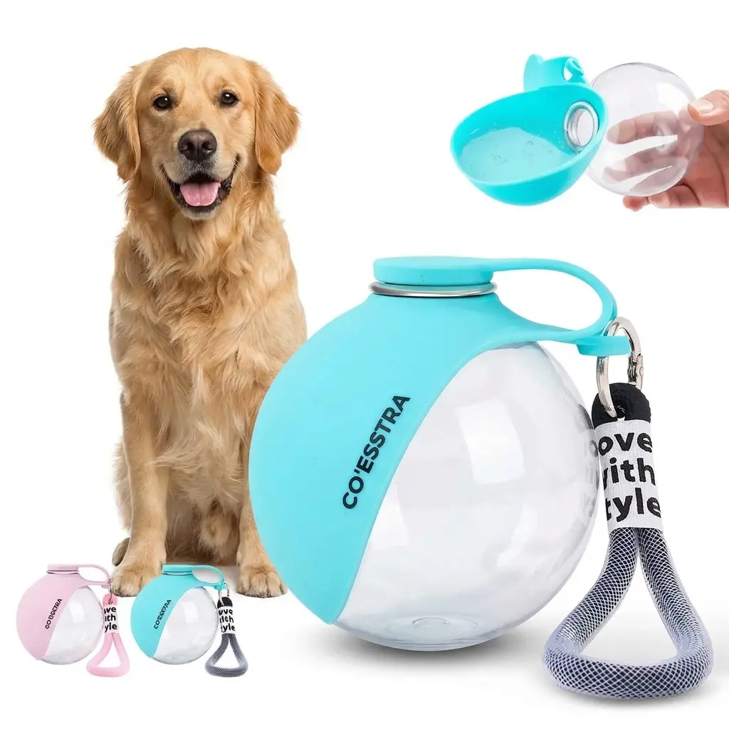 Dog Plastic Portable Water Bottle with Silicone Bowl - Leak-Proof Pet Water Dispenser, Leak Proof Tumbler, 6oz, Convenient Hanging Buckle Rope for Hydration on Go, Instant Access During Walking, Outdoor Travel