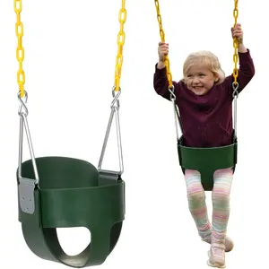 Heavy-Duty High Back Full Bucket Toddler Swing Seat |   Coated Swing Chains Fully Assembled |   Green Swing Set Accessory