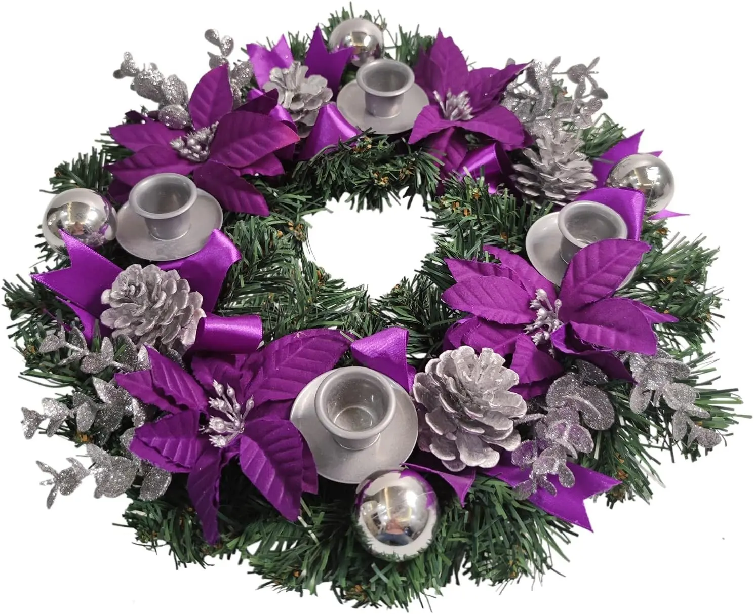 Purple Ribbon Christmas Advent Wreath 13inch, Purple Advent Candle Holder,advence Wreaths Table Centerpiece Decor,Church Advent Wreath Candle Holder, Advenct Calendar Season Decorations
