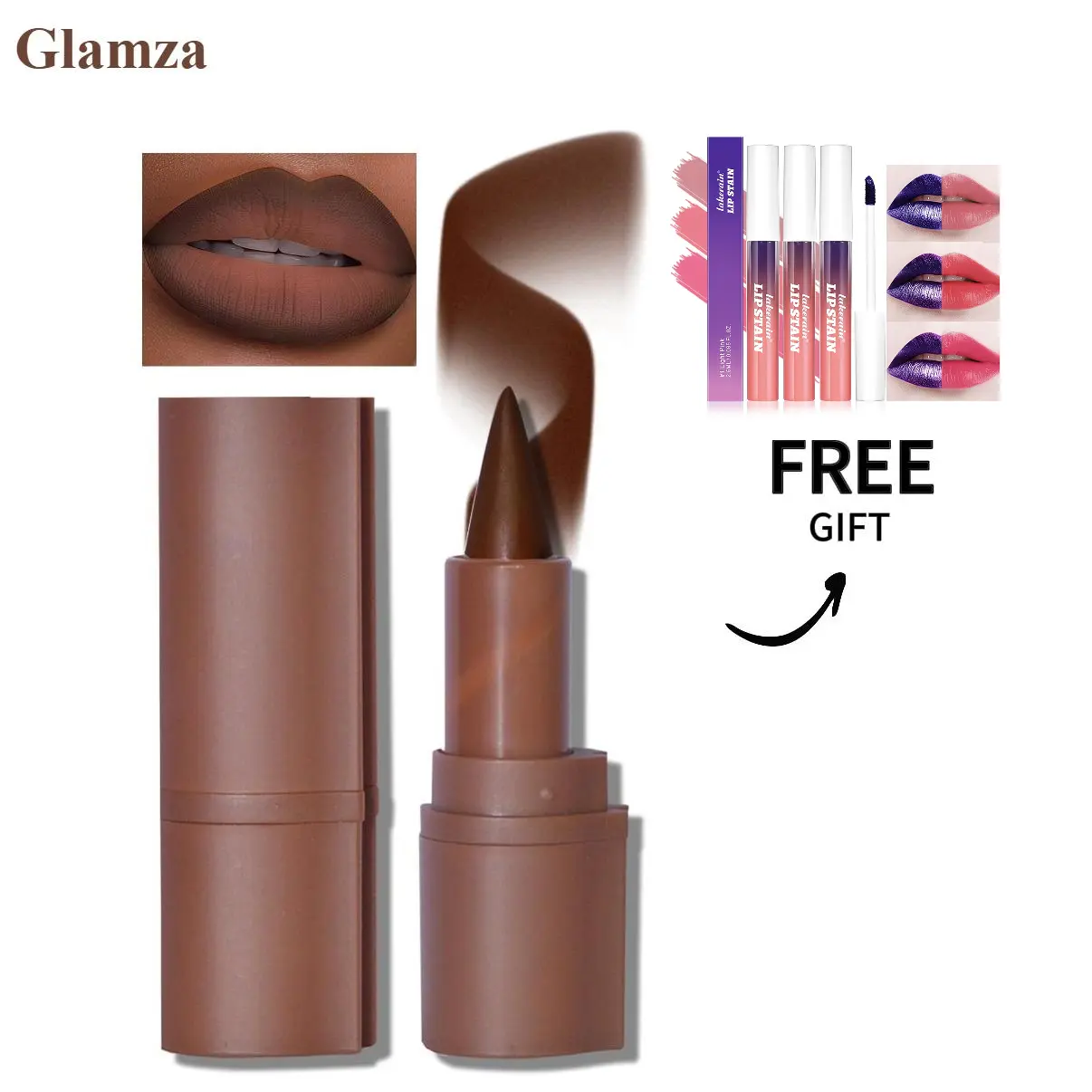 Glamza 2-in-1 Lip Liner and Lipstick Lip Combo Set, Matte Nude Dark Brown Red Lip Liner Creamy Lip Pencil Crayon, High Pigmented Long lasting Lipstick Makeup, 06# Coffee Bean