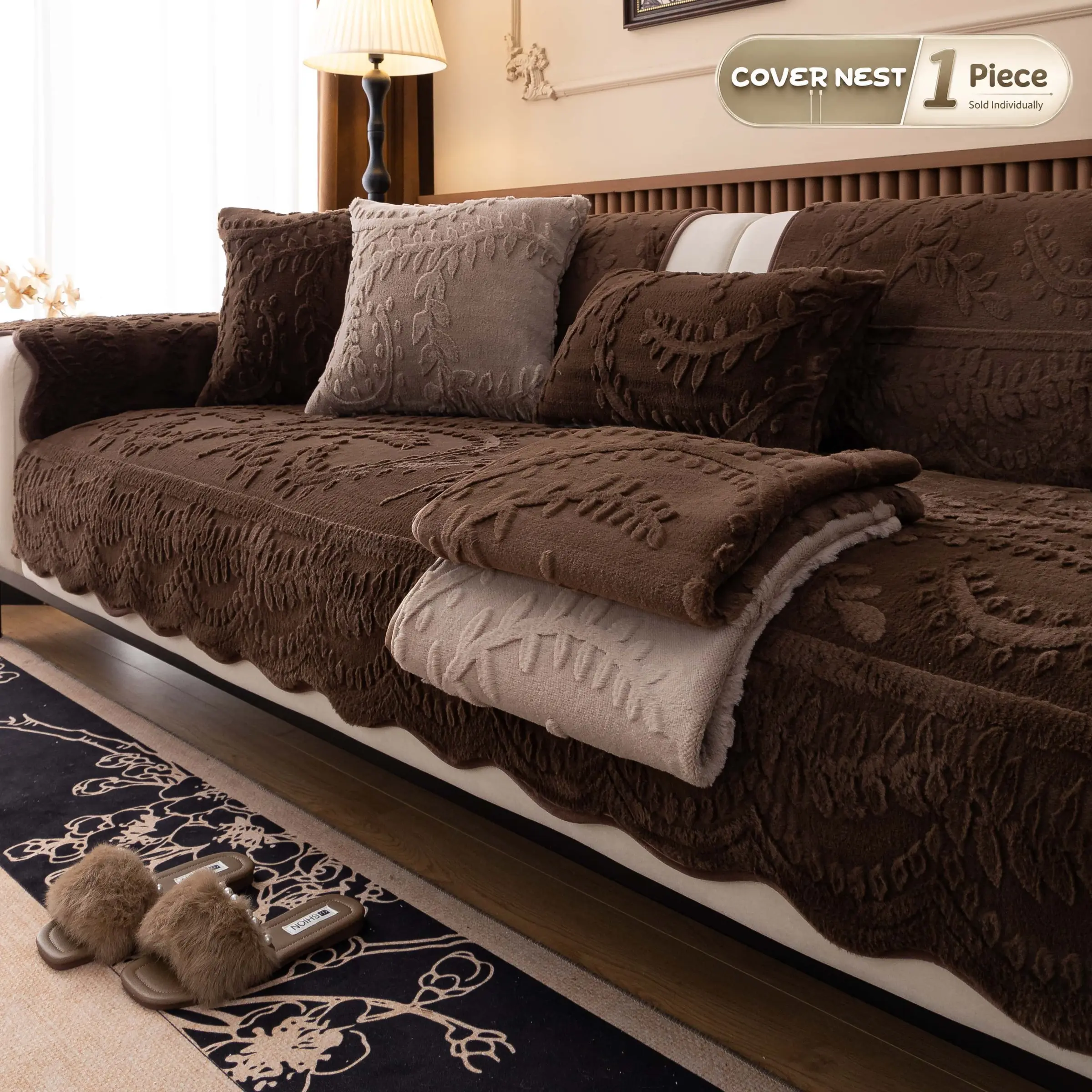 Embossed Plush Sofa Cover, Pet Friendly Non-Slip Sofa Protector Pad, Thick Soft Couch Cover for Dogs and Cats, Washable Versatile Furniture Cover for Living Room and Bedroom, Fits 2-3 Seater Sofas, Multiple Color Options, Washable Sofa Slipcover