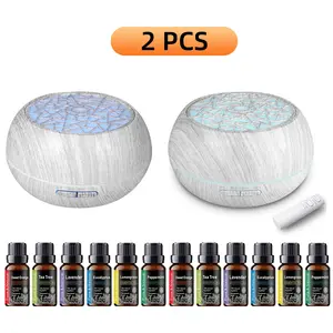 2 PCS Family-Sized 550ml Ultrasonic Diffuser with Wood G Design Remote Operation 7 LED Mood Lights 6 Essential Oils for Home Aromatherapy Fragrant Oil Humidifier Vaporizer for Home Wellness pro vir tec mist sound crack tabletop mode moss  lab  scent  hack