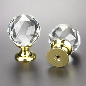 4pcs Transparent Gold Base Crystal Drawer Knobs, Round Handle Ball Pulls, Door Hardware, Suitable for Cabinets, Dressing Tables, Drawers, Kitchen Furniture