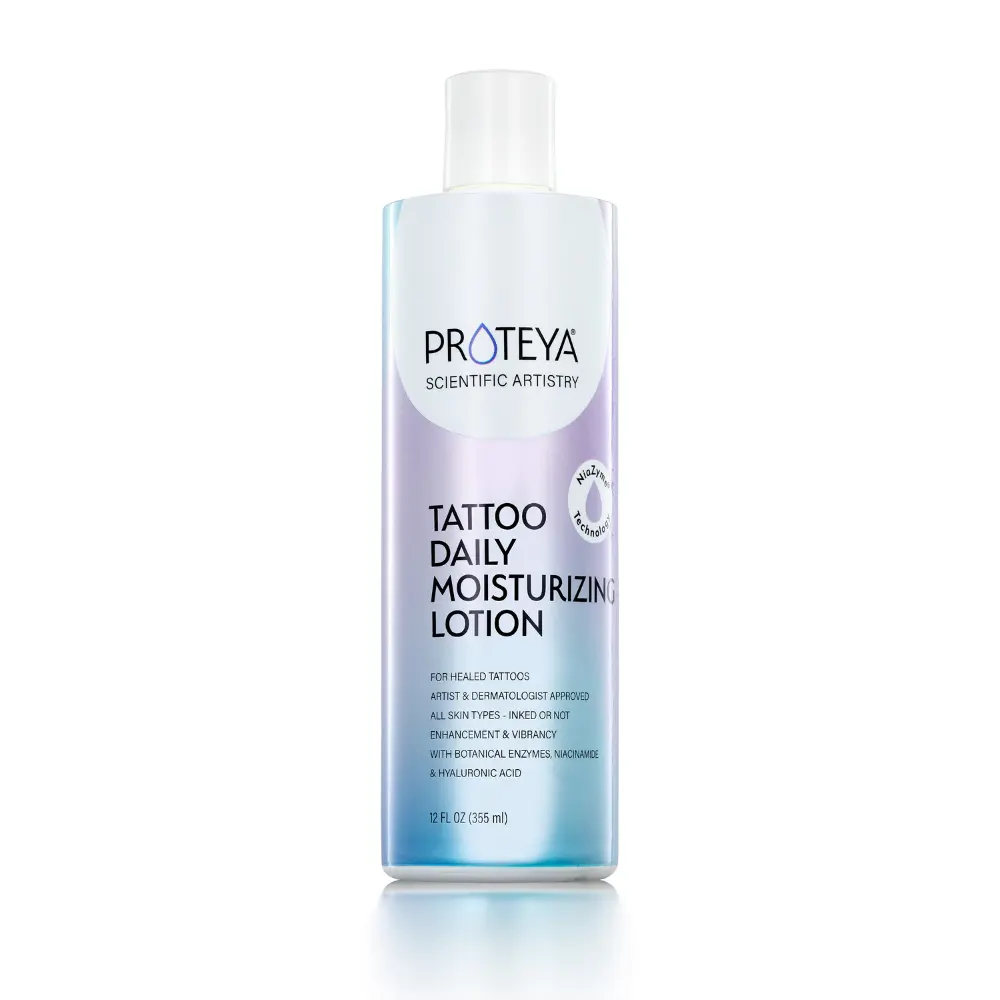 Proteya Tattoo Daily Moisturizing Lotion 12oz Premium Formula for Vibrant Clarity & Definition All Skin Types - For Tattooed & Non-Tattooed Skin - Cosmetic