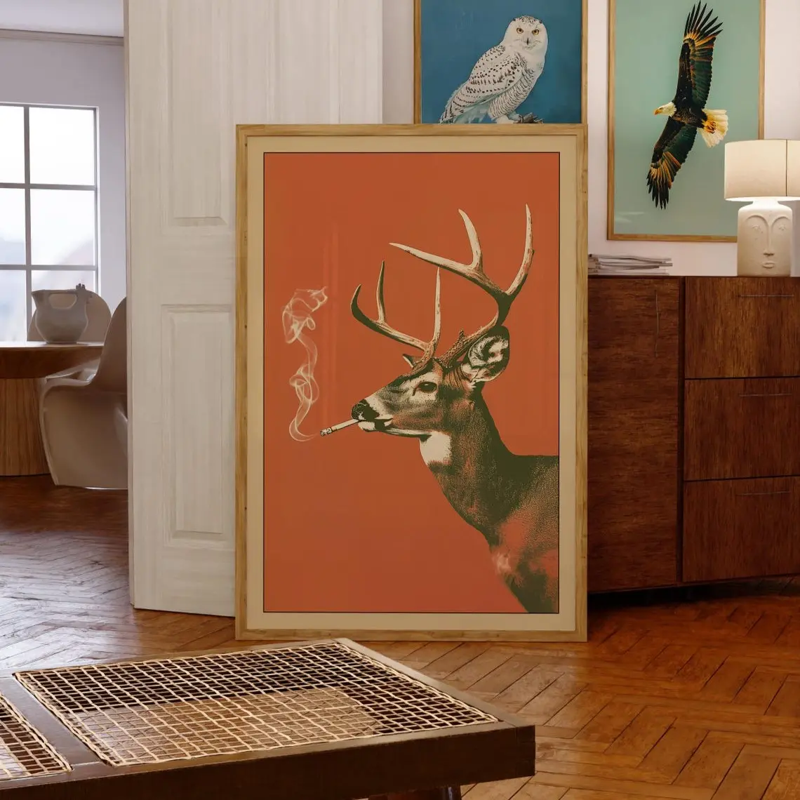 Vintage Whitetail Buck Poster, Funny Deer Cabin Wall Decor, Retro Wildlife Print, Rustic Hunter Illustration, Outdoor Lodge Gift
