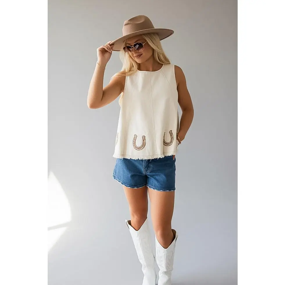 Lucky Trails Cream Embroidered Tank