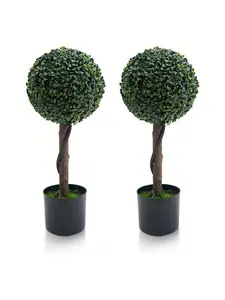 【Christmas Gift】24in Artificial Boxwood Topiary Ball Tree Set of 2 Fake Decorative Plant Fake Topiary Ball Boxwood Trees Nursery Pot Included for Home  Balcony  Backyard and Garden Fruit Plastic Faux Room