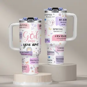 Christian Theme 40oz Tumbler Stainless Steel Coffee Mug With Lid & Straw Christmas & Thanksgiving Gift BPA-Free Daily Hydration Outdoor Activities Gift For Family Friends Psalms Lovers Sports Water Bottle Drinkware