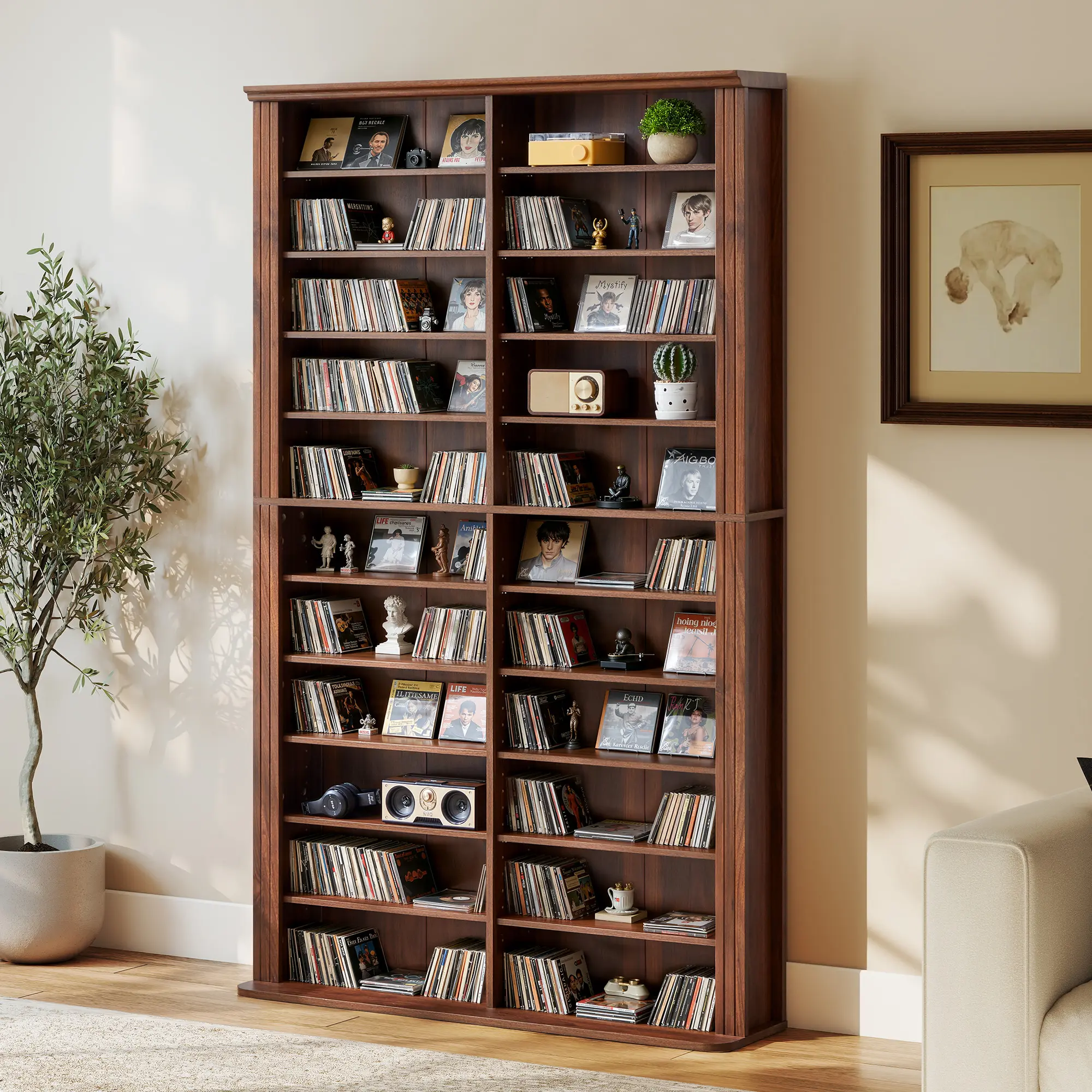 Giratree 70.9-in Single Unit Freestanding Media Cabinet, 22 Storage Compartments Extended Storage Solutions with Adjustable Shelves, Groove Pattern Side Panels, Wider Base for Living Room