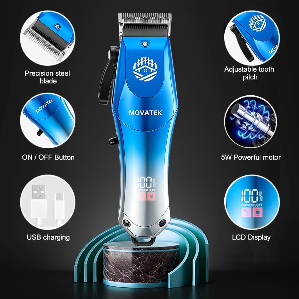 MOVATEK 3pcs Men's Electric Professional Hair Clippers&Trimmer Kit USB Rechargeable, Hair Trimmer with LED Battery Status Adjustable Limit Comb Set With Hair Clipper Electric Shaver, Detail Trimmer, Ideal Valentine Gift ,Holiday Gift For Dad For Boyfriend