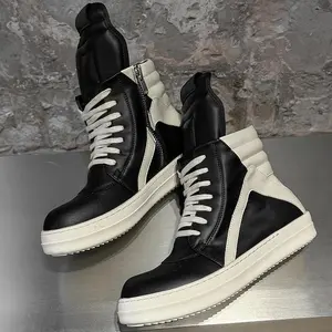 Men's 2-Toned High-Top Athletic Sneakers - Chunky Sole Black Shoes, Classy Casual Trainers for Commute & Daily Wear